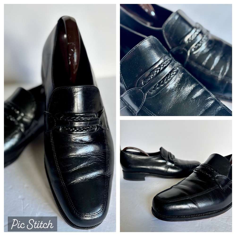 Florsheim Richfield 23258 Black Leather Braided Loafers Men's 9D Dress Shoes EUC
